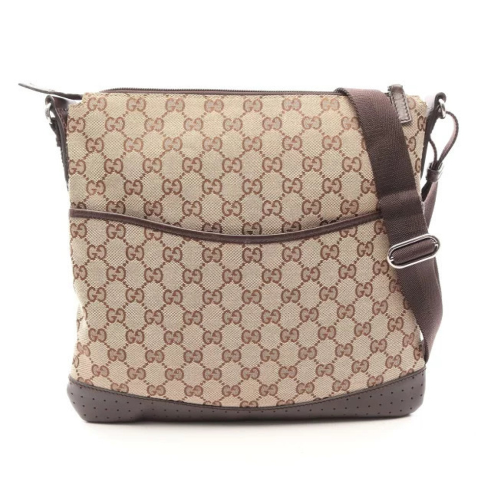 Gucci GG Canvas Shoulder Bag Leather Beige Cream Brown